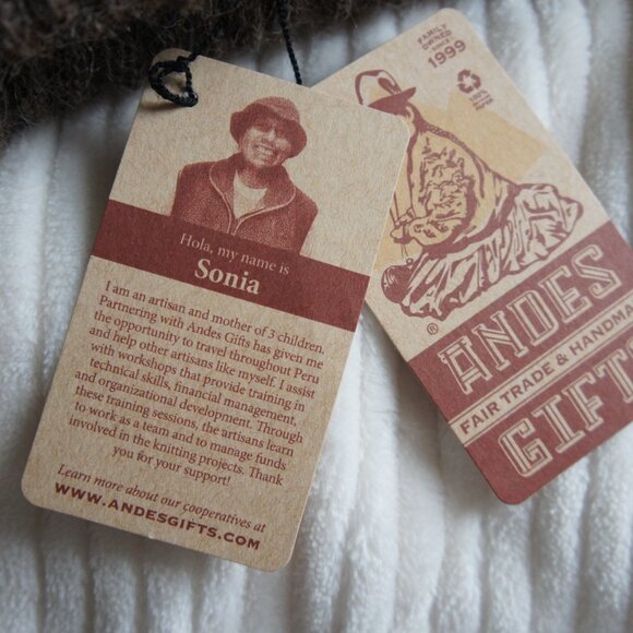 Andes Gifts Dark Brown & Light Brown Reversible 100% Alpaca Wool Beanie Hat - Picture 6 of 10